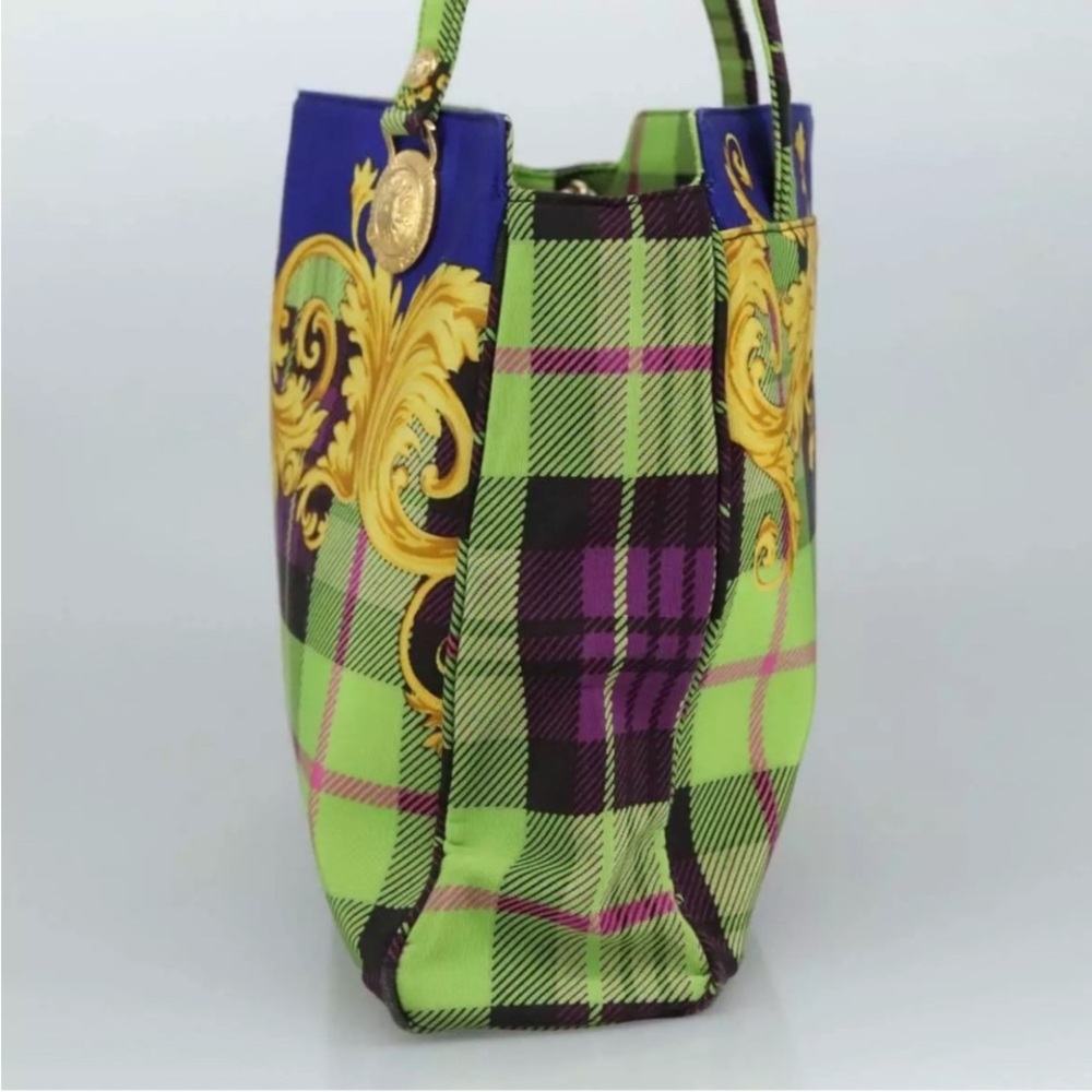 Versace Green and Blue Plaid Tote Bag - Picture 7 of 11